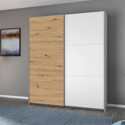 Aurelio 2 Door Sliding Wardrobe - Alpine White, Artisan Oak