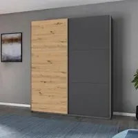 Aurelio 2 Door Sliding Wardrobe - Metallic Grey, Artisan Oak