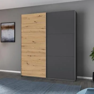 Aurelio 2 Door Sliding Wardrobe - Metallic Grey, Artisan Oak