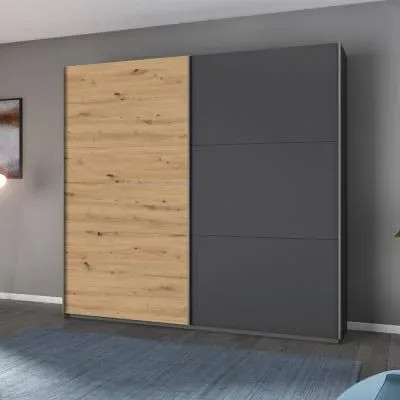 Aurelio 218cm 2 Door Sliding Wardrobe - Metallic Grey, Artisan Oak