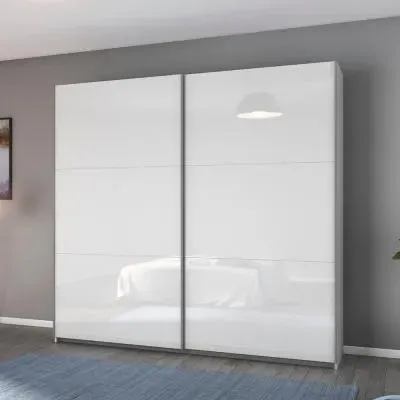 Aurelio 218cm 2 Door Sliding Wardrobe - White High Gloss