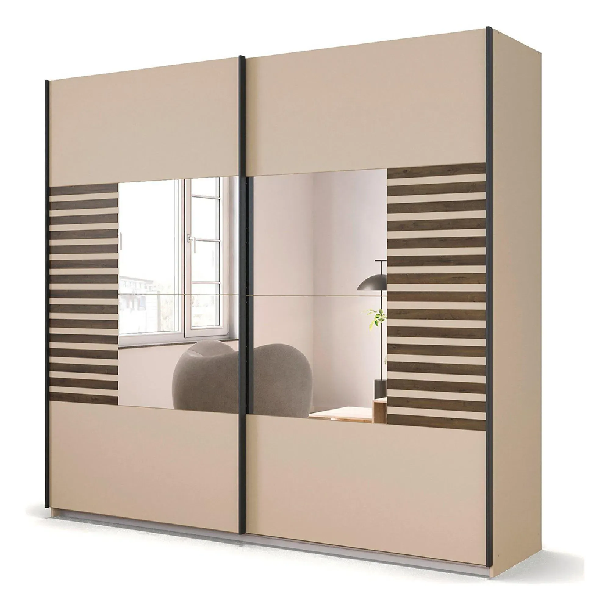 Barea 226cm 2 Door Mirror Sliding Wardrobe - Champagne