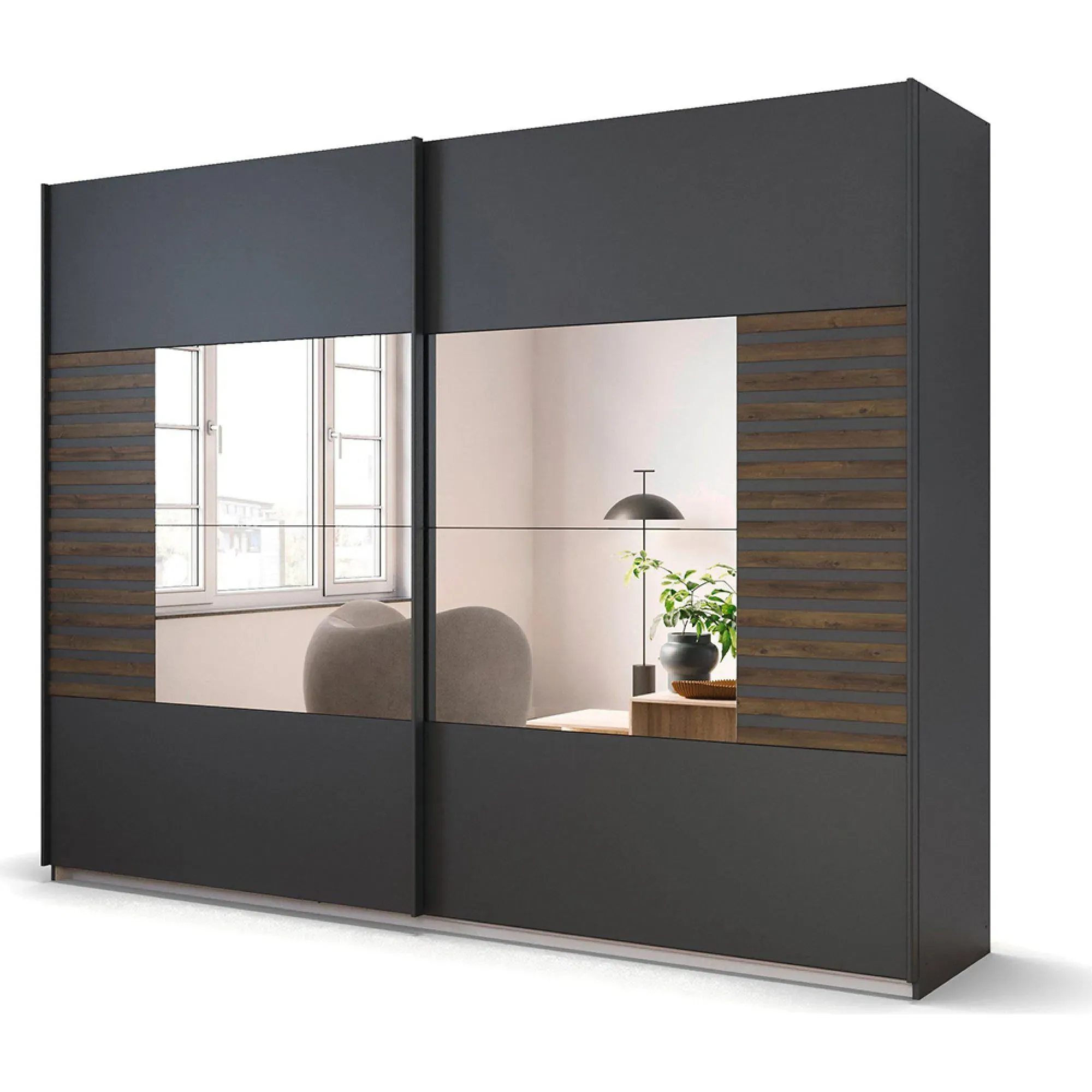 Barea 226cm 2 Door Mirror Sliding Wardrobe - Metallic Grey