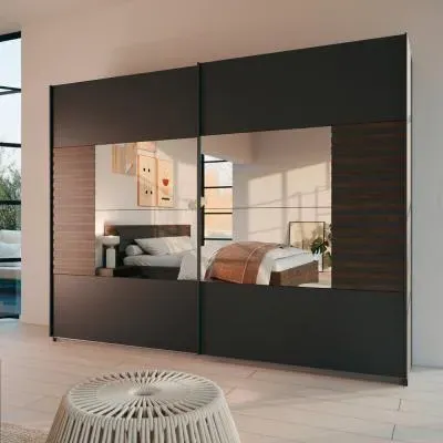 Barea 226cm 2 Door Mirror Sliding Wardrobe - Metallic Grey