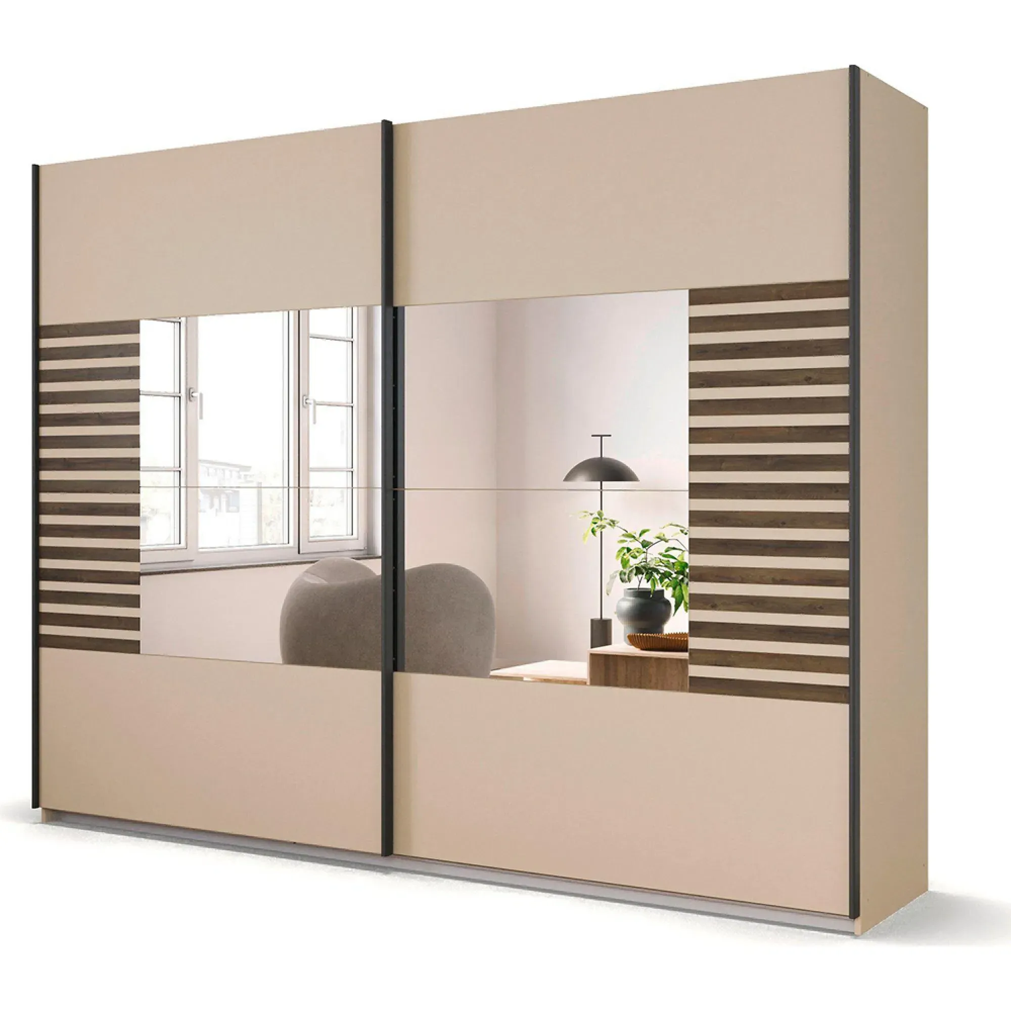 Barea 271cm 2 Door Mirror Sliding Wardrobe - Champagne