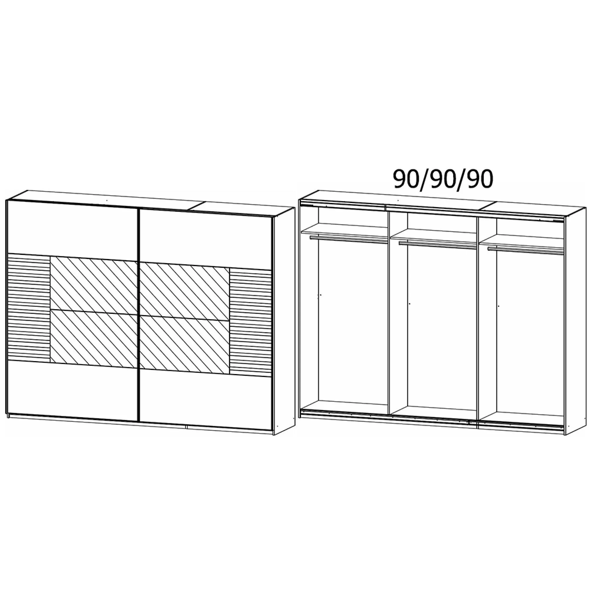 Barea 271cm 2 Door Mirror Sliding Wardrobe - Champagne