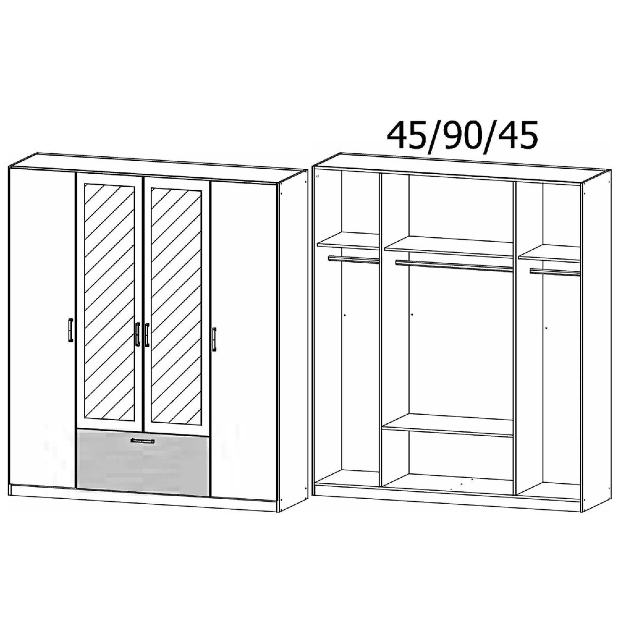 Bari 4 Door Combi Wardrobe - Alpine White