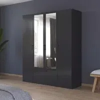 Bari 4 Door Combi Wardrobe - Metallic Grey
