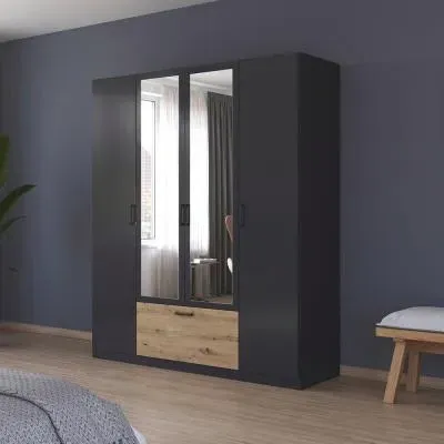 Bari 4 Door Combi Wardrobe - Metallic Grey