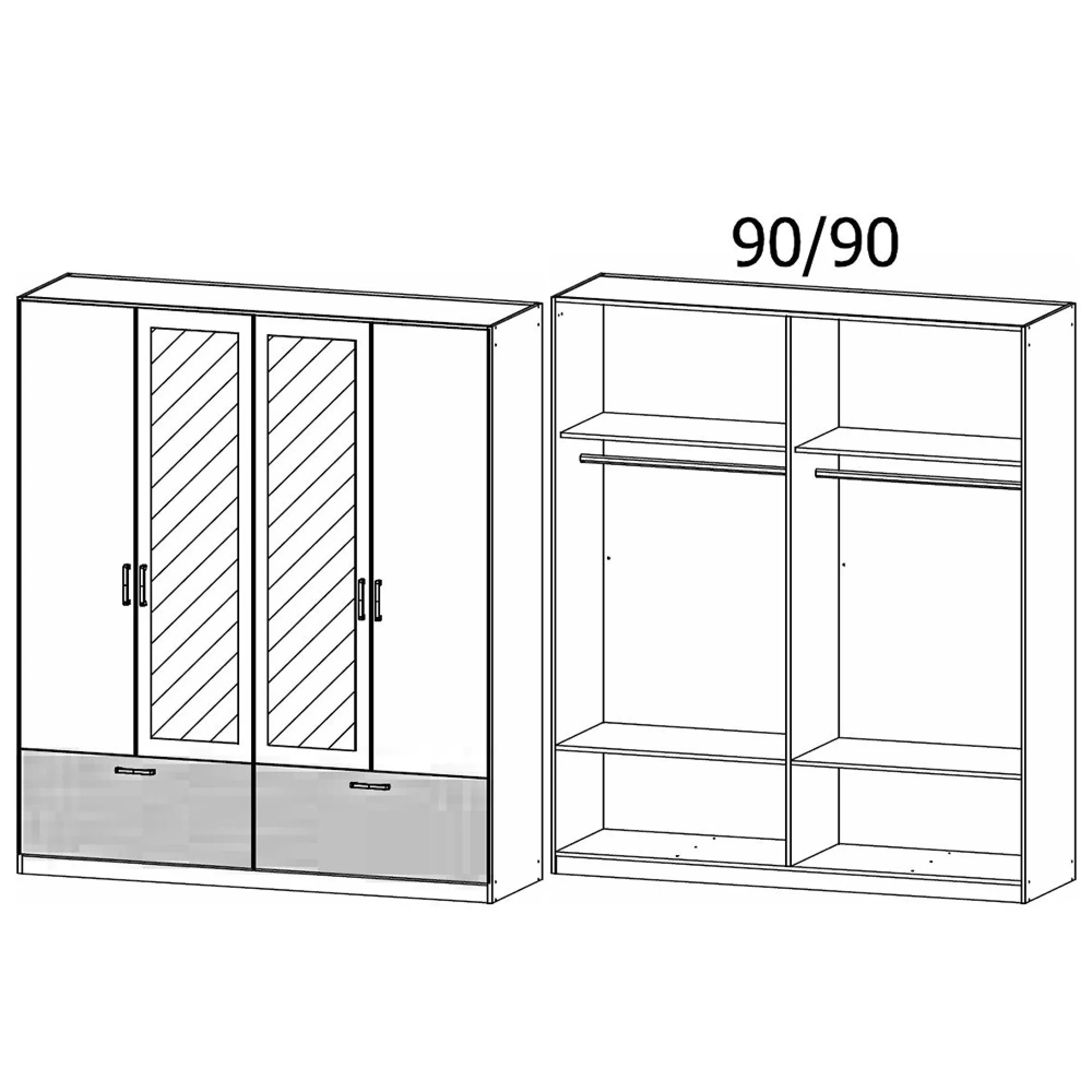 Bari 4 Door Combi Wardrobe with Drawers - Alpine White