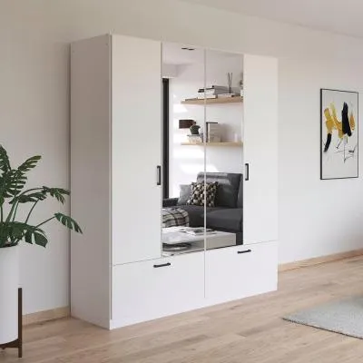 Bari 4 Door Combi Wardrobe with Drawers - Alpine White