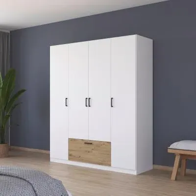 Bari 4 Door Wardrobe - Alpine White, Artisan Oak