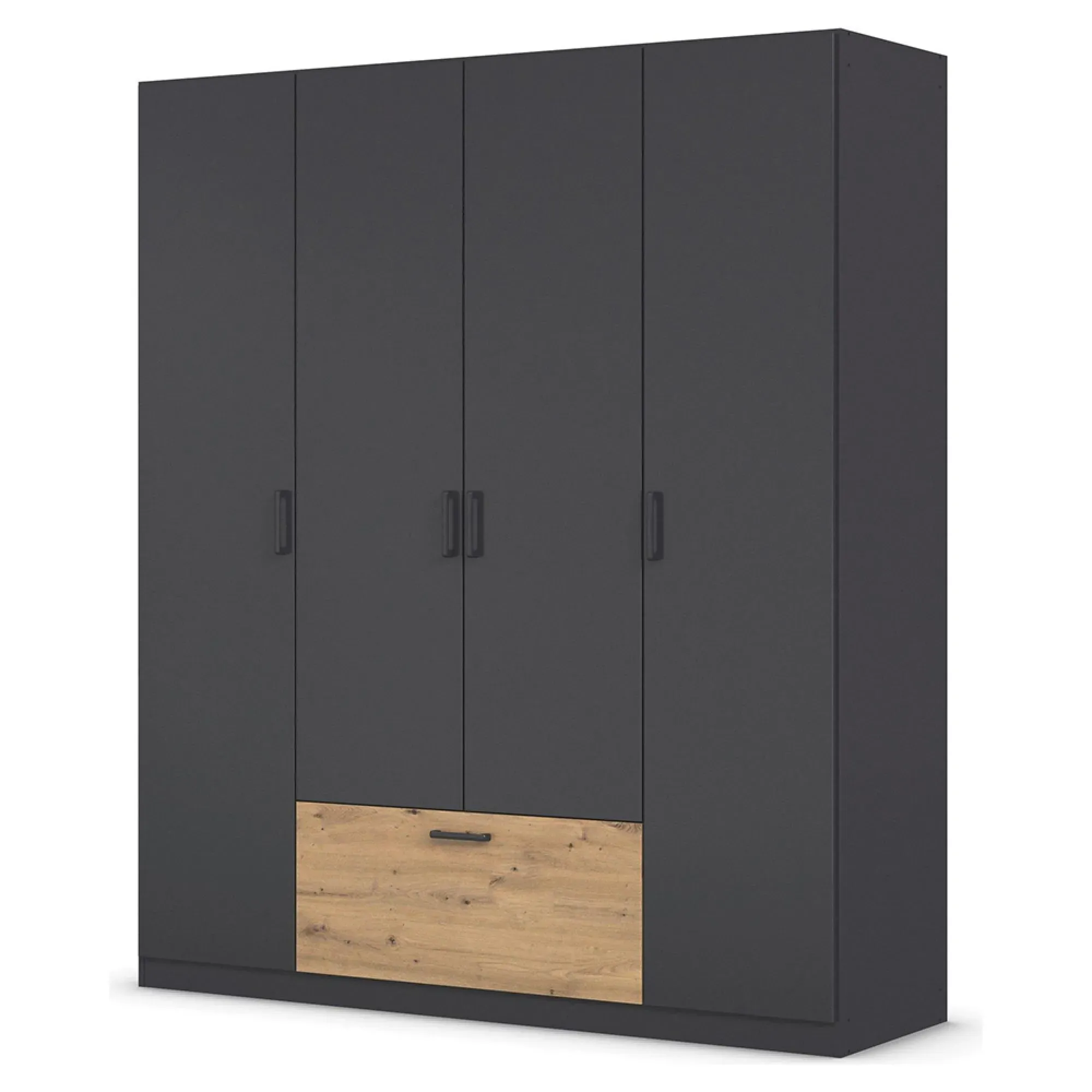 Bari 4 Door Wardrobe - Metallic Grey, Artisan Oak