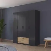 Bari 4 Door Wardrobe - Metallic Grey, Artisan Oak