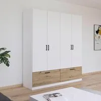 Bari 4 Door Wardrobe with Drawers - Alpine White, Oak