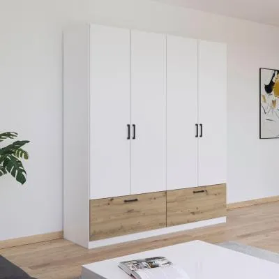 Bari 4 Door Wardrobe with Drawers - Alpine White, Oak