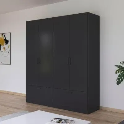 Bari 4 Door Wardrobe with Drawers - Metallic Grey