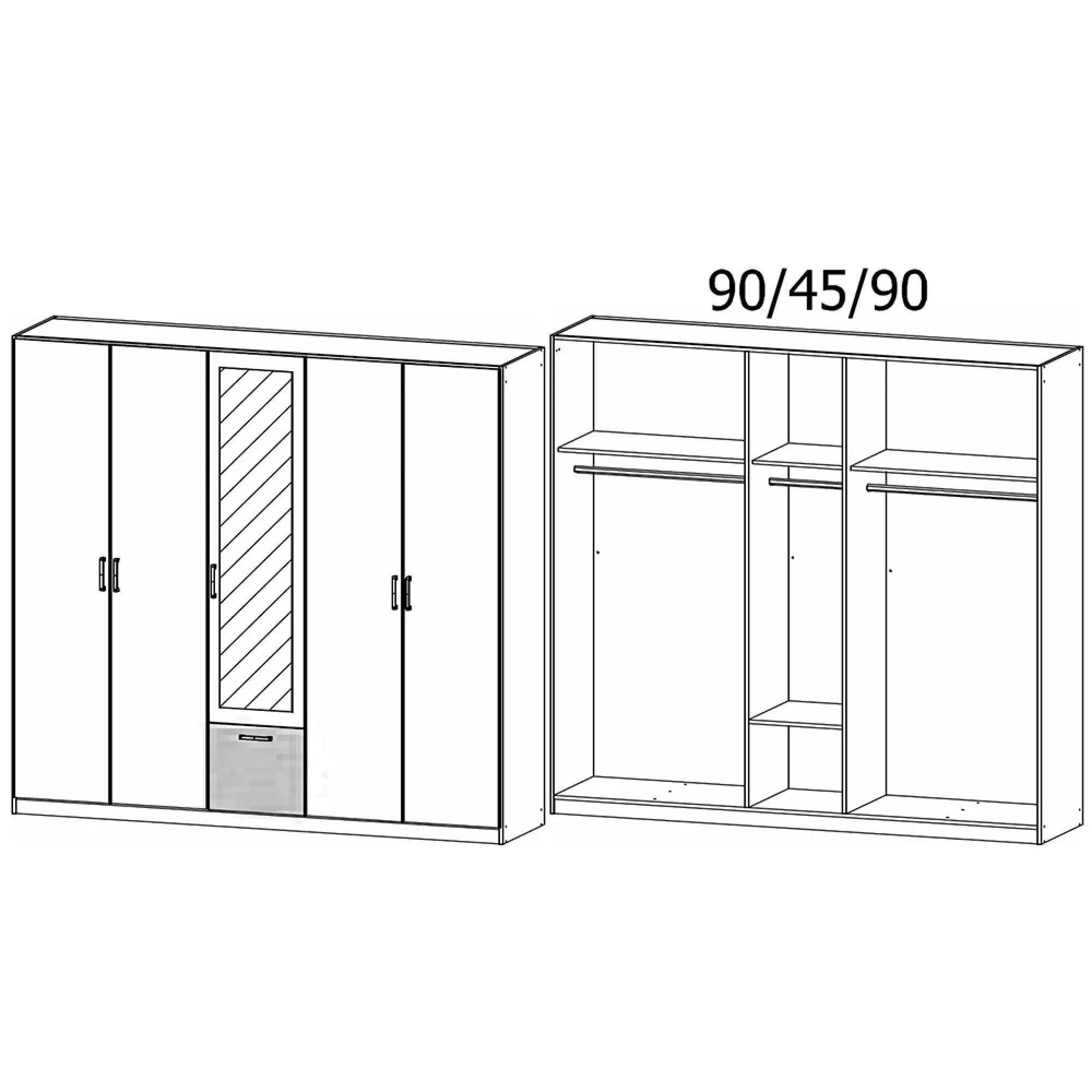 Bari 5 Door Combi Wardrobe - Alpine White