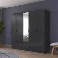 Bari 5 Door Combi Wardrobe with Drawers - Metallic Grey