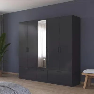 Bari 5 Door Combi Wardrobe with Drawers - Metallic Grey