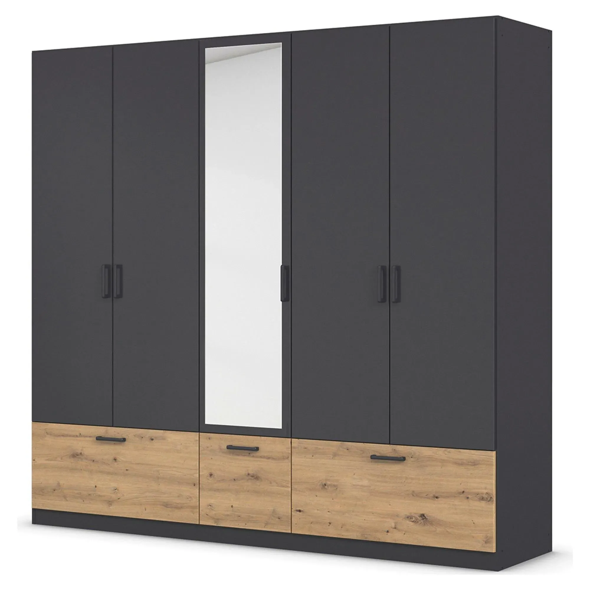 Bari 5 Door Combi Wardrobe with Drawers - Metallic Grey