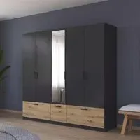 Bari 5 Door Combi Wardrobe with Drawers - Metallic Grey