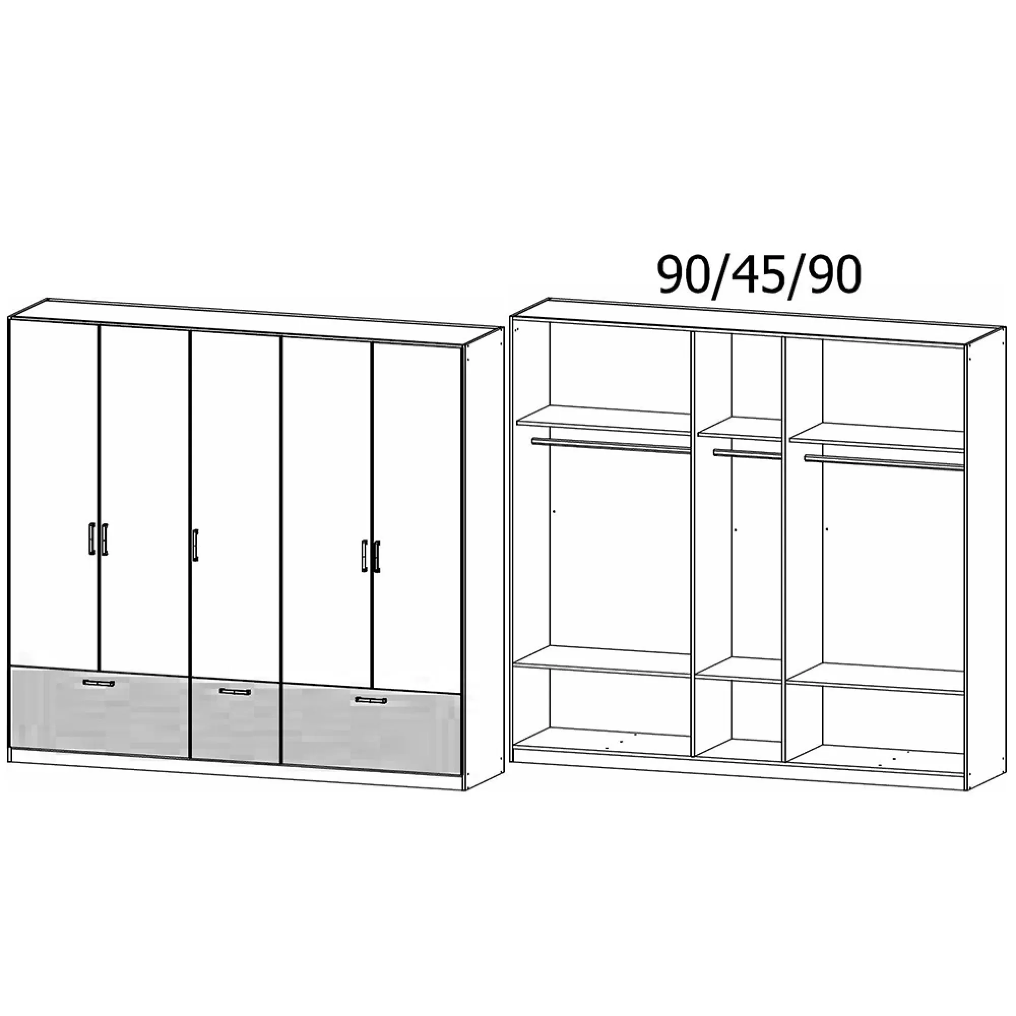 Bari 5 Door Wardrobe with Drawers - Alpine White