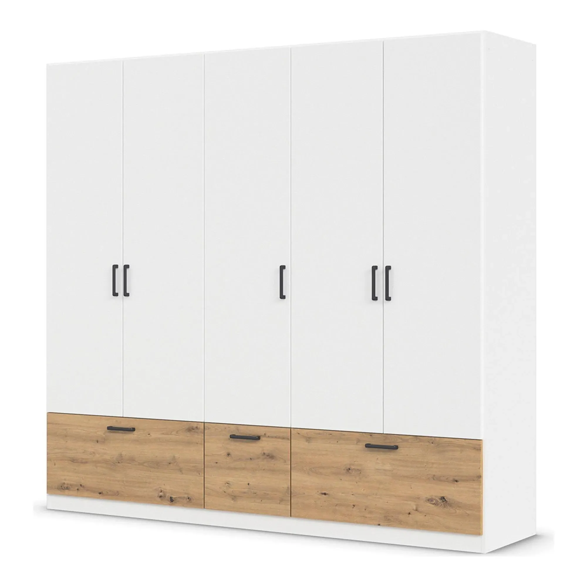 Bari 5 Door Wardrobe with Drawers - Alpine White, Artisan Oak