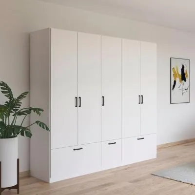Bari 5 Door Wardrobe with Drawers - Alpine White