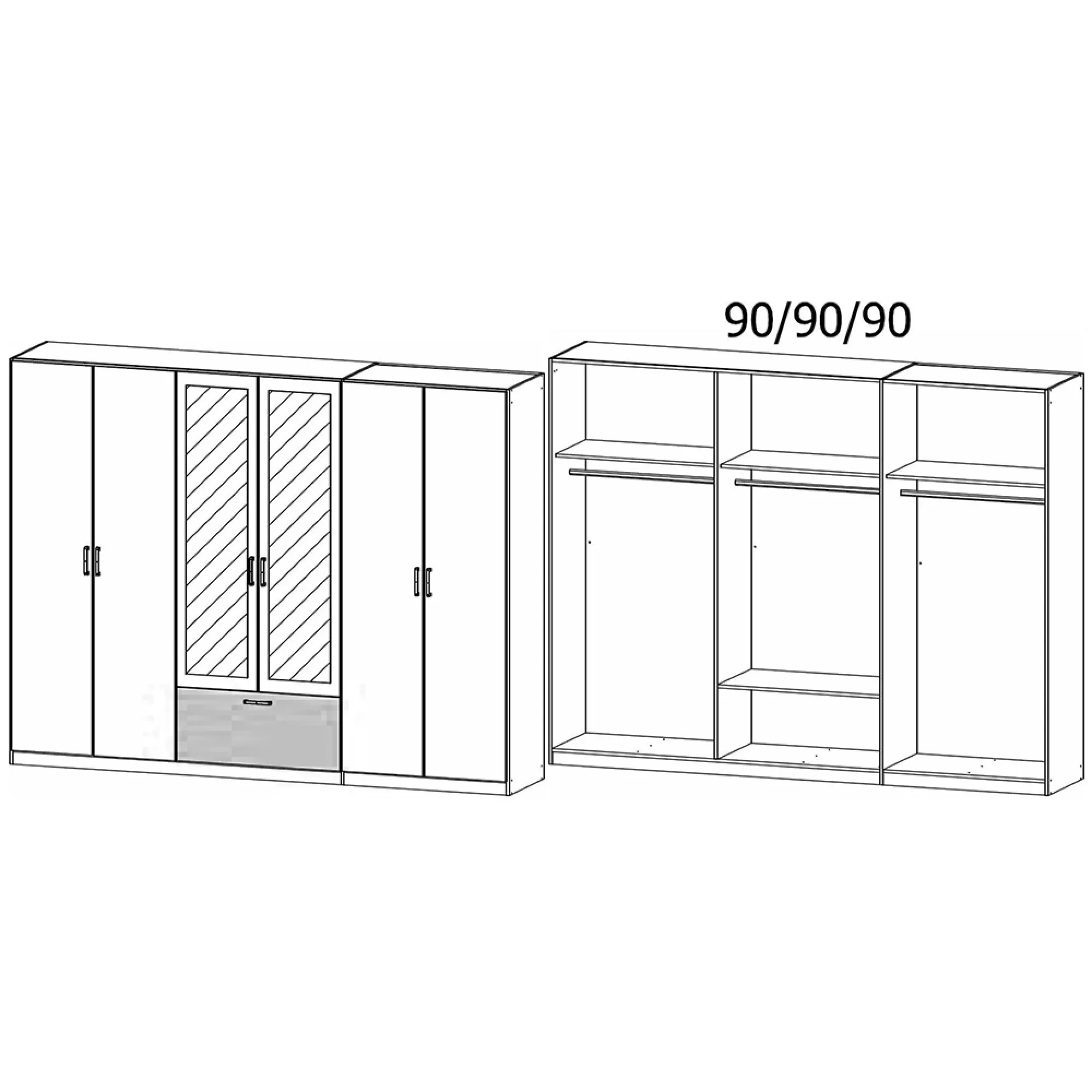 Bari 6 Door Combi Wardrobe - Alpine White