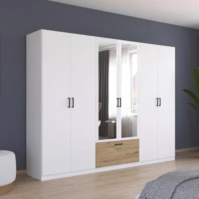 Bari 6 Door Combi Wardrobe - Alpine White, Oak