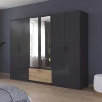 Bari 6 Door Combi Wardrobe - Metallic Grey, Artisan Oak