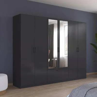 Bari 6 Door Combi Wardrobe - Metallic Grey