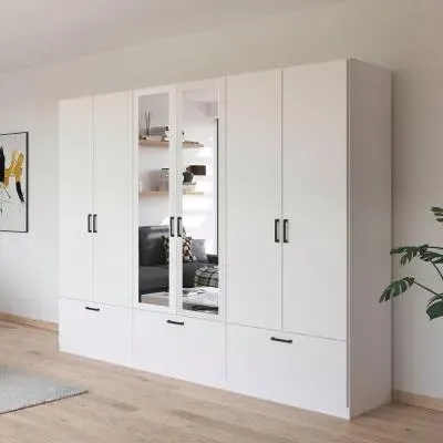 Bari 6 Door Combi Wardrobe with Drawers - Alpine White