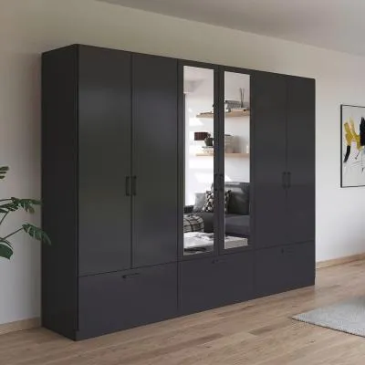 Bari 6 Door Combi Wardrobe with Drawers - Metallic Grey