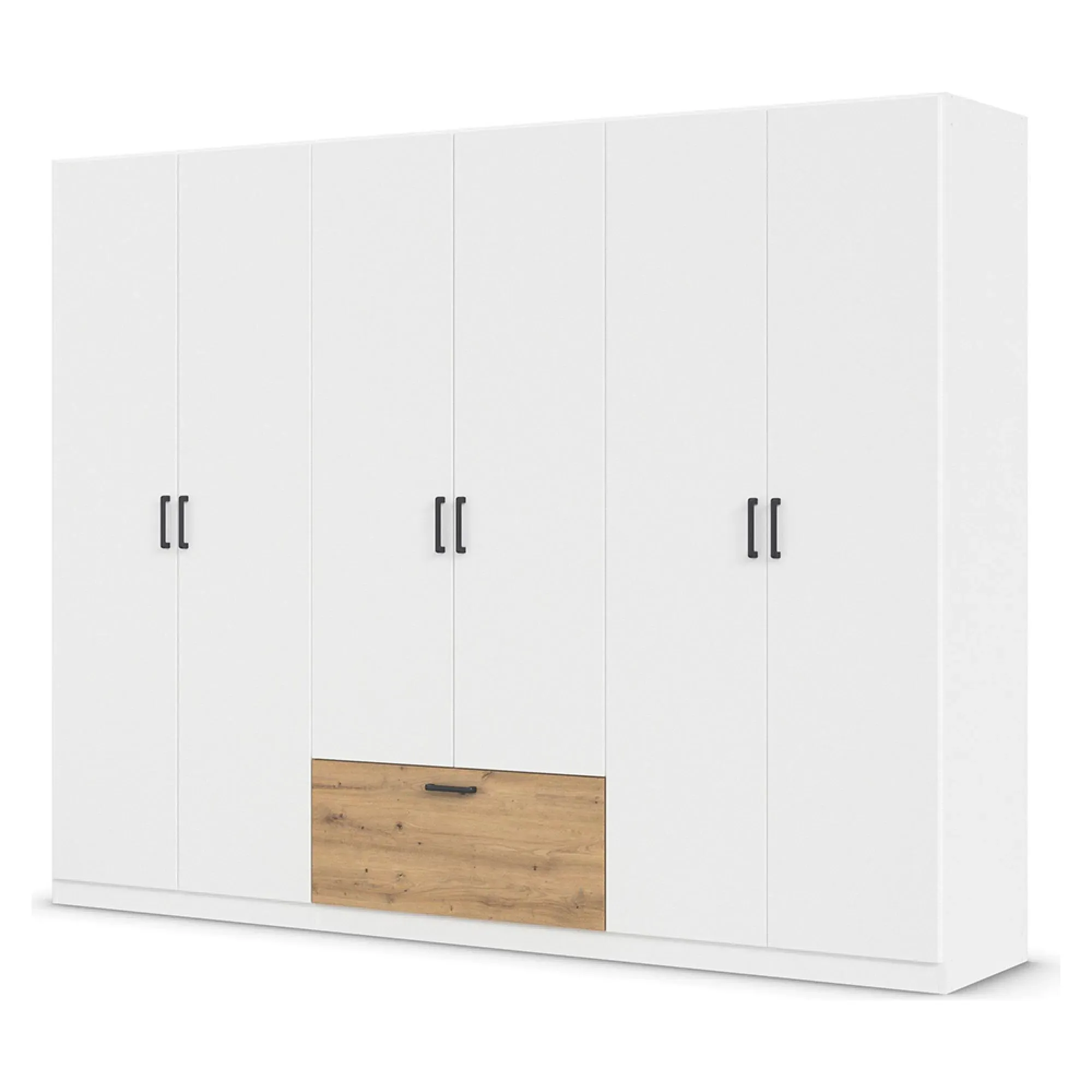 Bari 6 Door Wardrobe - Alpine White, Artisan Oak