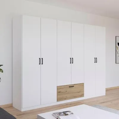 Bari 6 Door Wardrobe - Alpine White, Artisan Oak