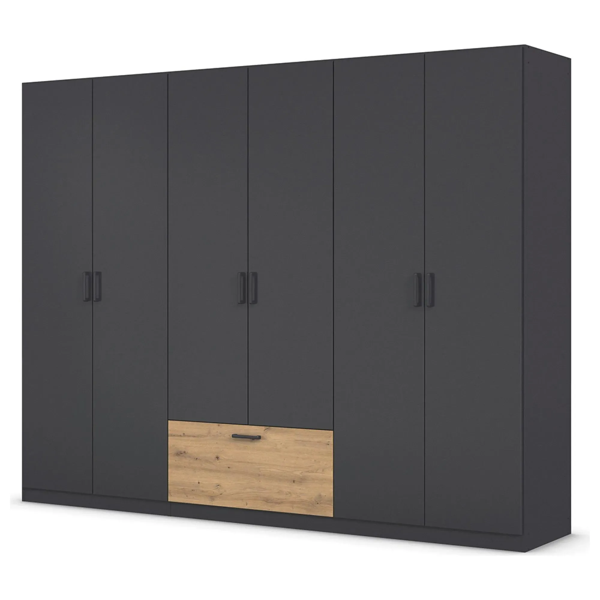 Bari 6 Door Wardrobe - Metallic Grey, Artisan Oak