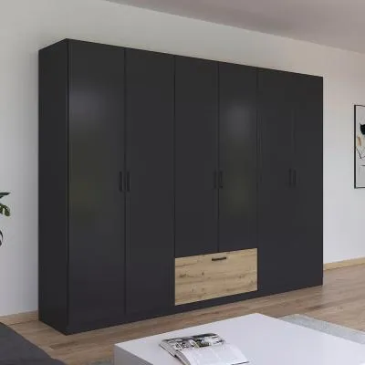 Bari 6 Door Wardrobe - Metallic Grey, Artisan Oak