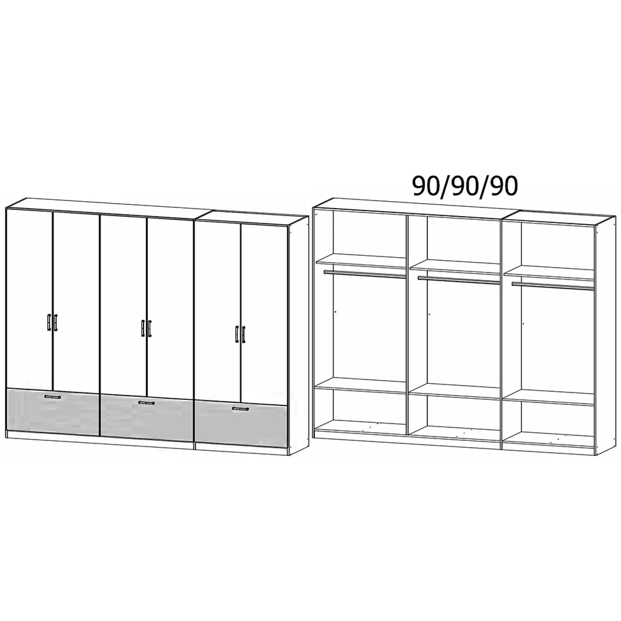Bari 6 Door Wardrobe with Drawers - Alpine White, Artisan Oak