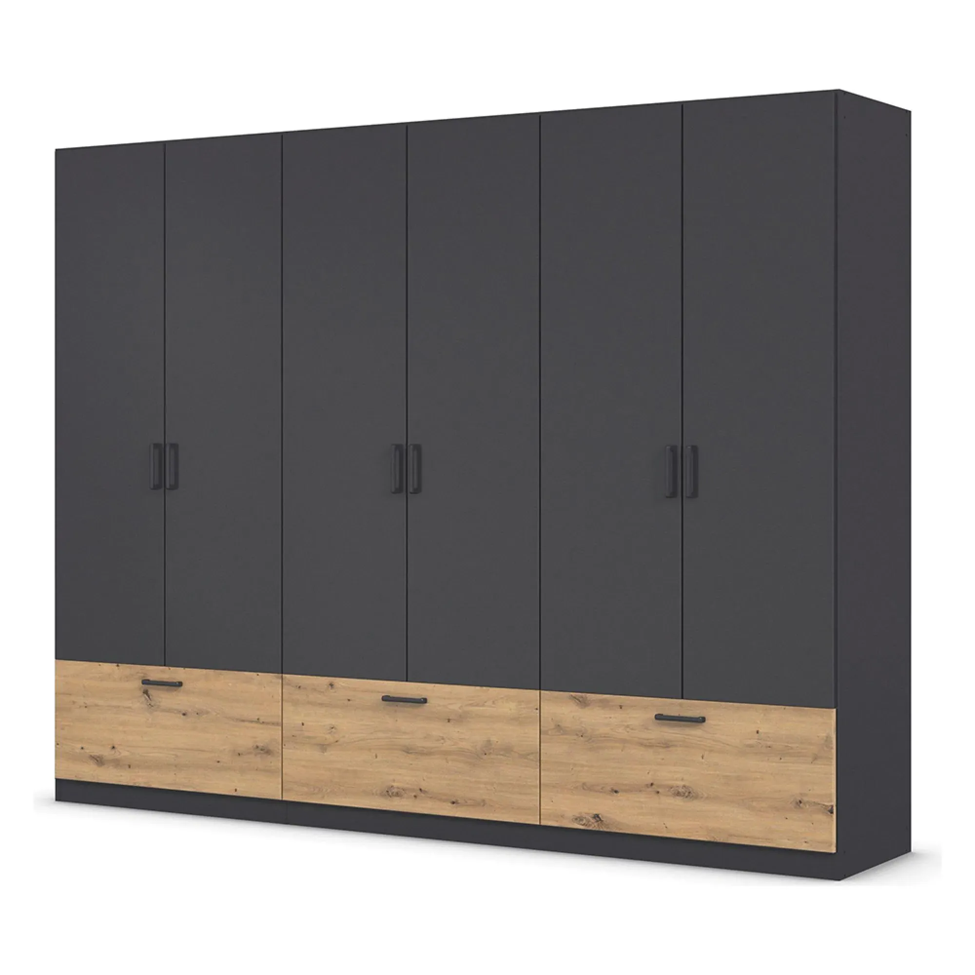 Bari 6 Door Wardrobe with Drawers - Metallic Grey, Artisan Oak