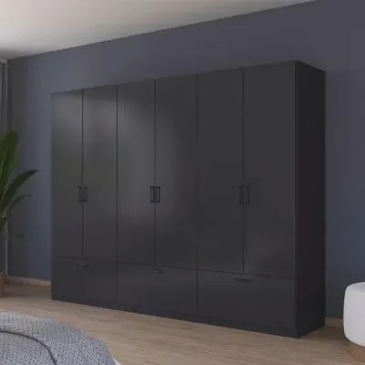 Bari 6 Door Wardrobe with Drawers - Metallic Grey