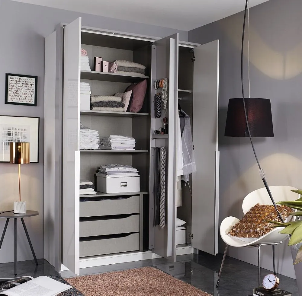 Bellezza 3 Door Wardrobe - White, Silk Grey