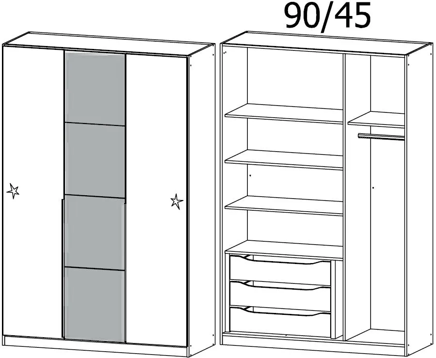 Bellezza 3 Door Wardrobe - White, Silk Grey