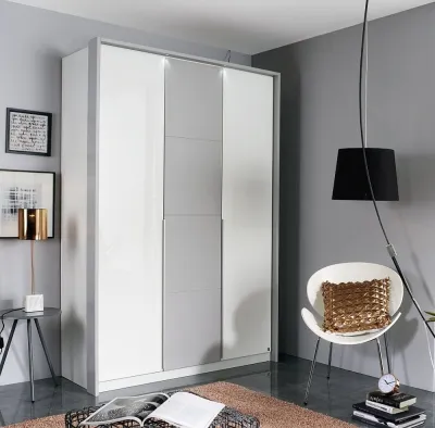 Bellezza 3 Door Wardrobe - White, Silk Grey