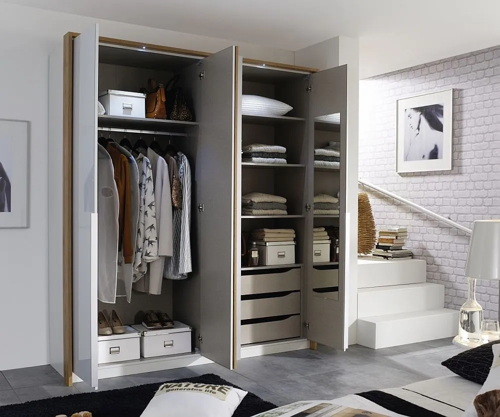 Bellezza 4 Door Wardrobe - White, Oak
