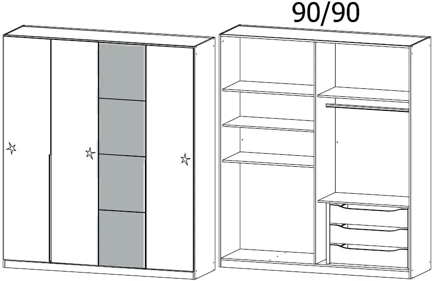 Bellezza 4 Door Wardrobe - White, Oak