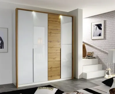 Bellezza 4 Door Wardrobe - White, Oak