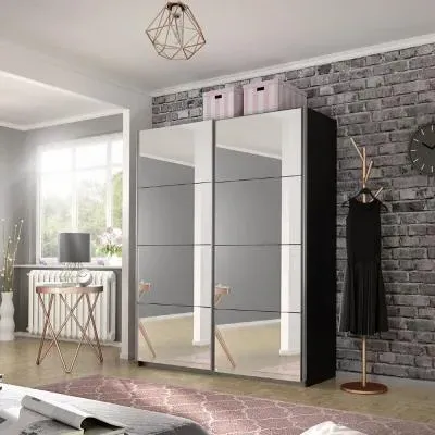 Belluno 136cm 2 Door Sliding Mirrored Wardrobe - Metallic Dark Grey