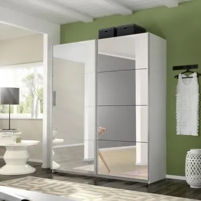 Belluno 181cm 2 Door Sliding Mirrored Wardrobe - Alpine White